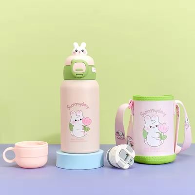 304 Acciaio inossidabile Coppa di isolamento per bambini Grande capacità Cartone animato Battaglia d'acqua Portabile Coppa esterno Vaso con paglia