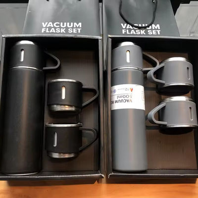 500 ml bottiglia regalo portatile di lusso in acciaio inossidabile a doppia parete con due tazze di caffè