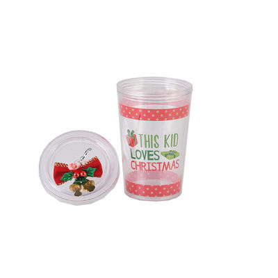 10oz doppio strato di plastica BAP GRATUITO Natale Disegno di paglia Tazza d'acqua potabile con campana 8.7x12.3cm