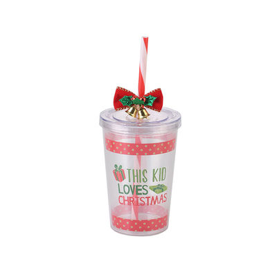 10oz doppio strato di plastica BAP GRATUITO Natale Disegno di paglia Tazza d'acqua potabile con campana 8.7x12.3cm