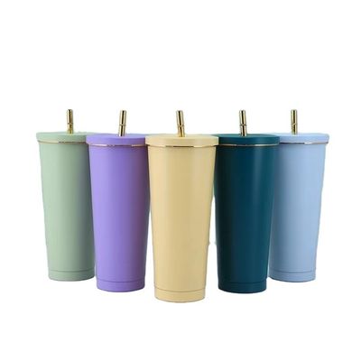 Colore personalizzato 500ml 750ml Tazza a vuoto a doppia parete in acciaio inossidabile con caffè isolato con paglia