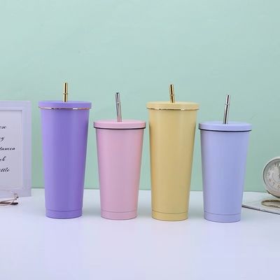 Colore personalizzato 500ml 750ml Tazza a vuoto a doppia parete in acciaio inossidabile con caffè isolato con paglia