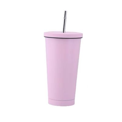 Colore personalizzato 500ml 750ml Tazza a vuoto a doppia parete in acciaio inossidabile con caffè isolato con paglia