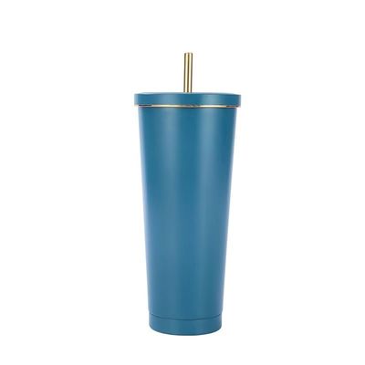 Colore personalizzato 500ml 750ml Tazza a vuoto a doppia parete in acciaio inossidabile con caffè isolato con paglia