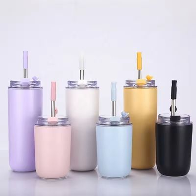 Bambini BPA libero Tumbler con paglia doppia parete Acciaio inossidabile Coppa aspirapolvere 280ml/500ml