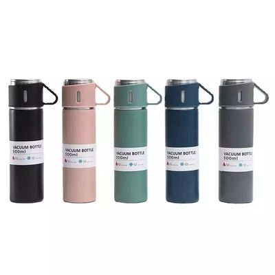 500 ml di flacone da regalo in acciaio inossidabile a vuoto con 3 tazze