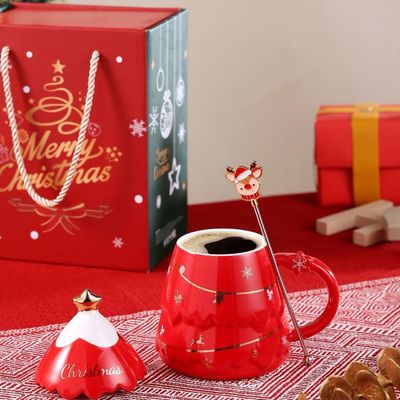 Set di tazze ceramiche per Natale con coperchio e cucchiaio 400 ml 500 ml per ufficio Tazza da tè pomeridiana