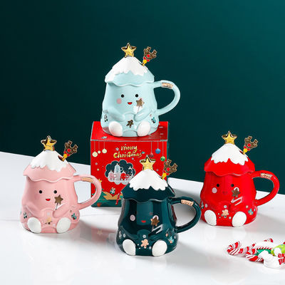 Set di tazze ceramiche per Natale con coperchio e cucchiaio 400 ml 500 ml per ufficio Tazza da tè pomeridiana