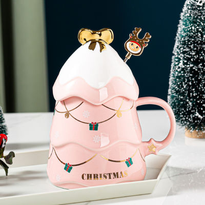 Set di tazze ceramiche per Natale con coperchio e cucchiaio 400 ml 500 ml per ufficio Tazza da tè pomeridiana