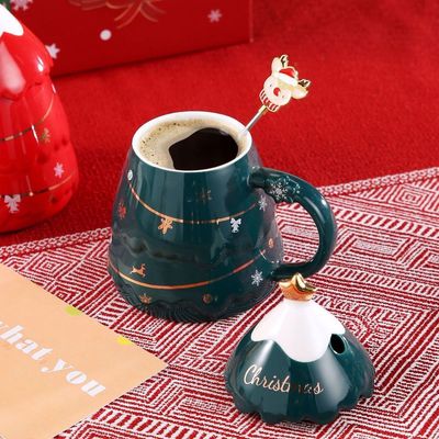 Set di tazze ceramiche per Natale con coperchio e cucchiaio 400 ml 500 ml per ufficio Tazza da tè pomeridiana