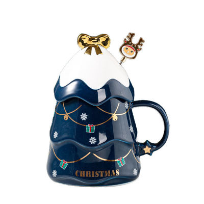 Mug di lusso in ceramica per l'albero di Natale con coperchio da 400 ml Set regalo popolare