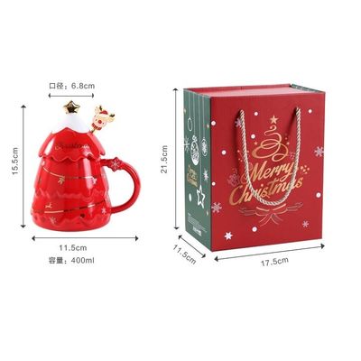 Mug di lusso in ceramica per l'albero di Natale con coperchio da 400 ml Set regalo popolare