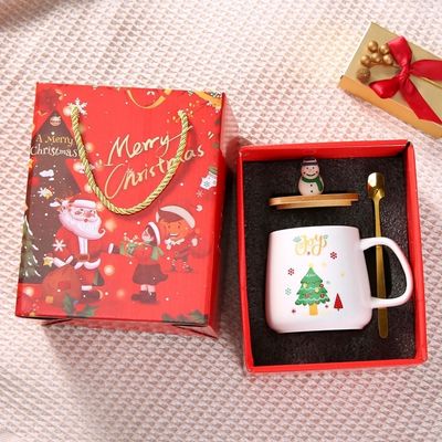Regalo di Natale Riutilizzabile Tazza di Caffè in porcellana da 400 ml con cucchiaio e decorazione di Babbo Natale