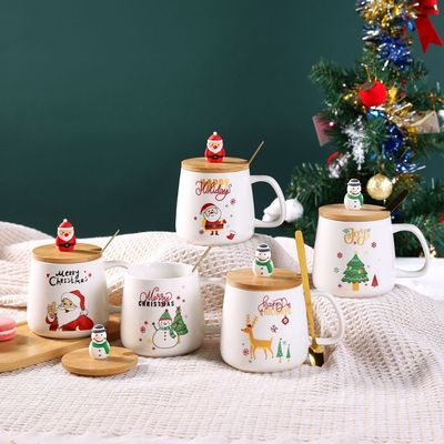 Regalo di Natale Riutilizzabile Tazza di Caffè in porcellana da 400 ml con cucchiaio e decorazione di Babbo Natale