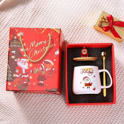 Regalo di Natale Riutilizzabile Tazza di Caffè in porcellana da 400 ml con cucchiaio e decorazione di Babbo Natale
