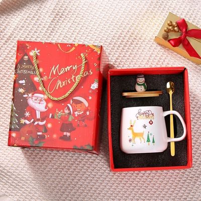 Regalo di Natale Riutilizzabile Tazza di Caffè in porcellana da 400 ml con cucchiaio e decorazione di Babbo Natale