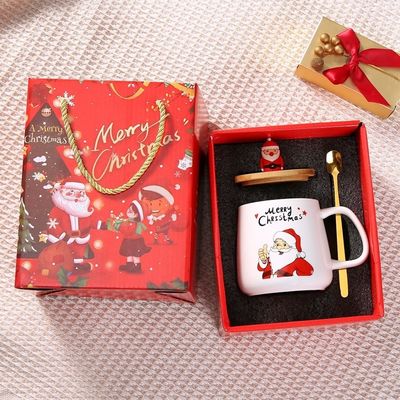 Regalo di Natale Riutilizzabile Tazza di Caffè in porcellana da 400 ml con cucchiaio e decorazione di Babbo Natale