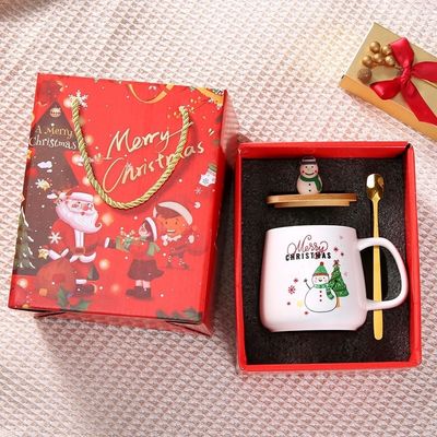 Regalo di Natale Riutilizzabile Tazza di Caffè in porcellana da 400 ml con cucchiaio e decorazione di Babbo Natale