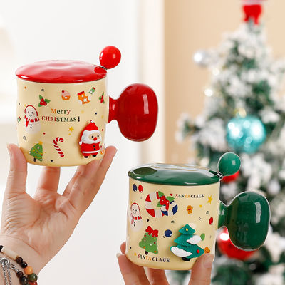 Tazza di ceramica su misura sublimazione Reutilizzabile 3D Tazza di Natale Regalo con coperchio e cucchiaio