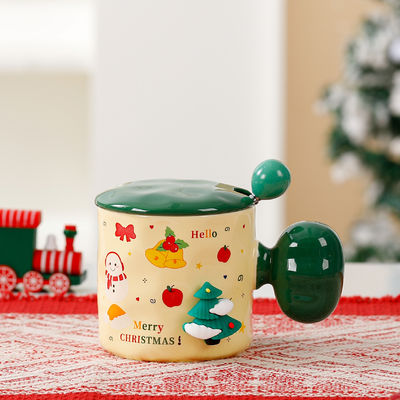 Tazza di ceramica su misura con coperchio e cucchiaio di alta bellezza regalo di tazza di Natale 3D