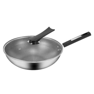 32cm 34cm Wok Pot antiaderente con coperchio di vetro in acciaio inossidabile antibatterico 304