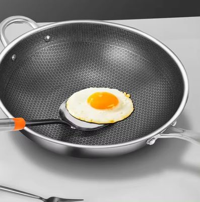 32cm 34cm Wok Pot antiaderente con coperchio di vetro in acciaio inossidabile antibatterico 304
