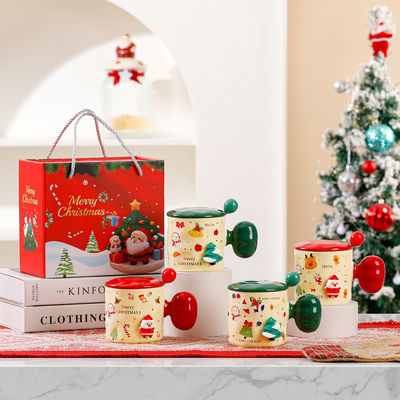 Tazza di ceramica per Natale 3D su misura con coperchio e cucchiaio Capacità 380 ml