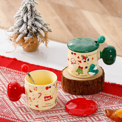 Tazza di ceramica per Natale 3D su misura con coperchio e cucchiaio Capacità 380 ml