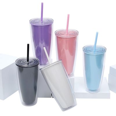 OEM Fashion Design Regali personalizzati Tazza fredda chiara PP Tazze di plastica fredda con coperchio e paglia
