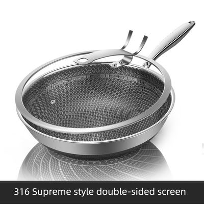 In acciaio inossidabile Wok per la frittura a nido di miele con rivestimento antiaderente e coperchio trasparente