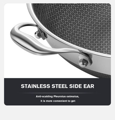 In acciaio inossidabile Wok per la frittura a nido di miele con rivestimento antiaderente e coperchio trasparente
