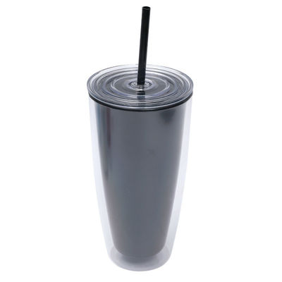 24 oz Coppe di plastica riutilizzabili a doppia parete con coperchi e cannucce