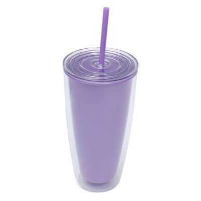 24 oz Coppe di plastica riutilizzabili a doppia parete con coperchi e cannucce