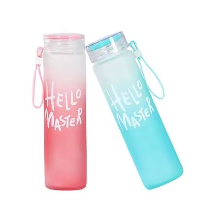 Sostenibile 500ml BPA Free Custom LOGO Gradient Frosted Glass Water Bottle Cup per studenti