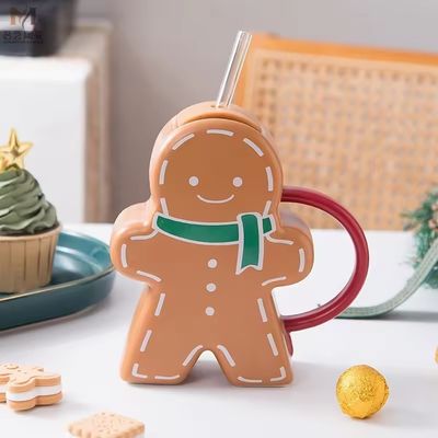 Miglior design moderno 16oz cartone animato Cute ceramica Natale Pane di zenzero tazza di caffè Acqua scaffale
