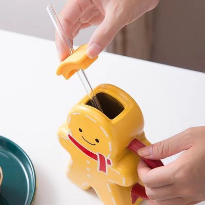 Miglior design moderno 16oz cartone animato Cute ceramica Natale Pane di zenzero tazza di caffè Acqua scaffale