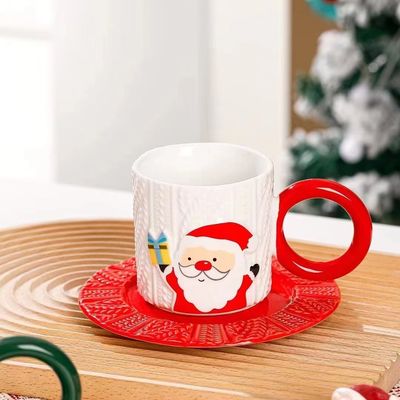 Stile natalizio in tazza di tè in ceramica in rilievo con logo personalizzato Babbo Natale e modello dell'albero