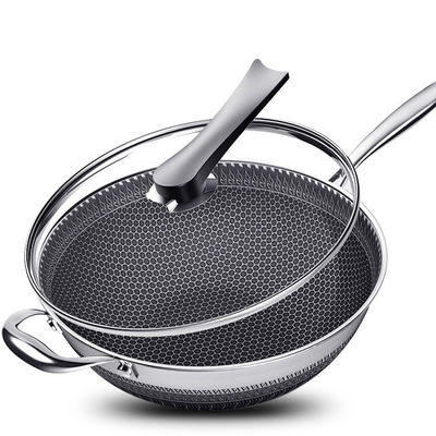 30 cm di diametro Honeycomb Wok per cucina domestica con coperchio di vetro e rivestimento antiaderente