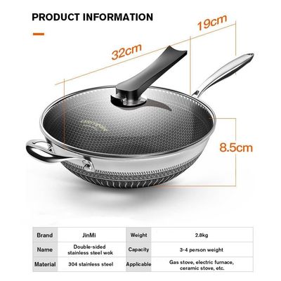 30 cm di diametro Honeycomb Wok per cucina domestica con coperchio di vetro e rivestimento antiaderente