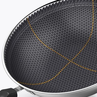 30 cm di diametro Honeycomb Wok per cucina domestica con coperchio di vetro e rivestimento antiaderente