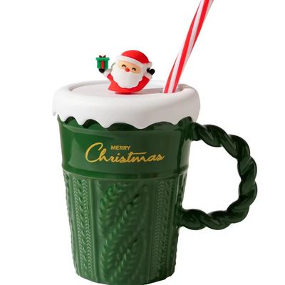 Tazza d'acqua ceramica di Natale 2024 Con coperchio e paglia Per ufficio Casa Tazza da bere Disegno regalo per bambini