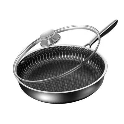 Panna di frittura a nido di miele a tre strati in acciaio inossidabile con coperchio trasparente