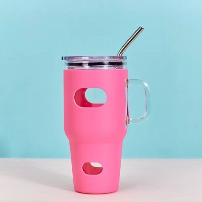 Grado alimentare 32oz Sublimazione di cilindro di vetro con coperchio di legno e paglia colore personalizzato