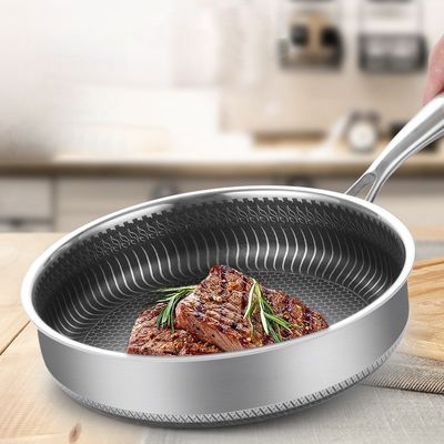 Panna di frittura a nido di miele a tre strati in acciaio inossidabile con coperchio trasparente