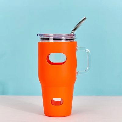 Grado alimentare 32oz Sublimazione di cilindro di vetro con coperchio di legno e paglia colore personalizzato