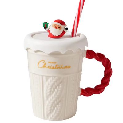 400 ml di capacità Tazza in ceramica per albero di Natale con coperchio e paglia di materiale sostenibile