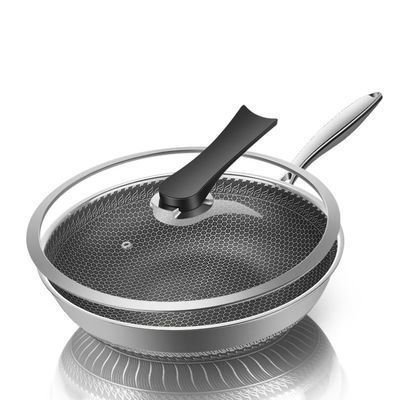 Acciaio inossidabile non appiccicoso Wok di nido di miele con logo di stampa personalizzato e coperchio trasparente