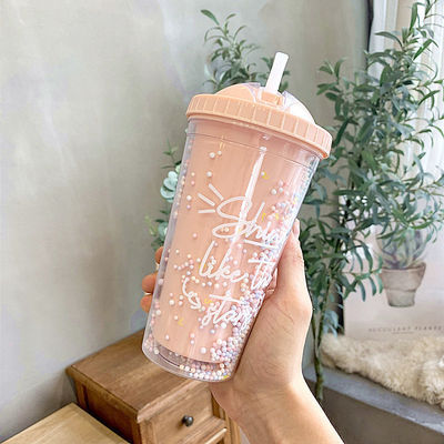 Creativo gelato a doppia parete Tazze di plastica da 550 ml con paglia colore personalizzato per unisex