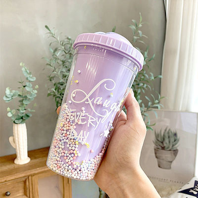 Creativo gelato a doppia parete Tazze di plastica da 550 ml con paglia colore personalizzato per unisex