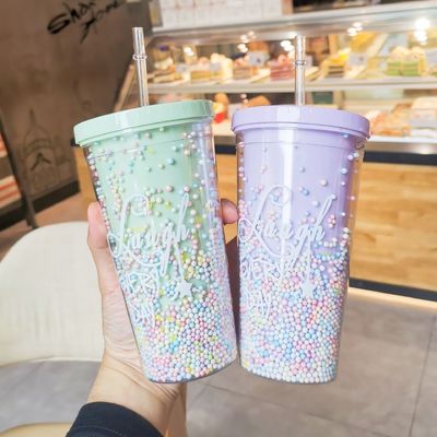 Disegno minimalista stile doppia parete succo Tumbler con paglia per la comodità delle ragazze